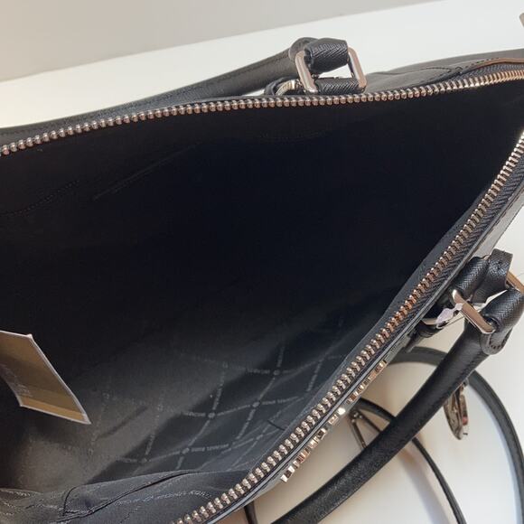 🖤 NWT Authentic Michael Kors Saffiano Leather Lg Satchel Bag - BLACK - Picture 9 of 11